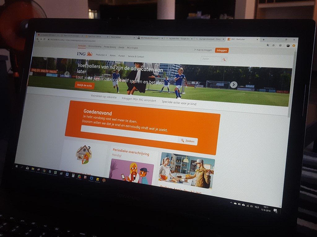 laptop met ing bank website